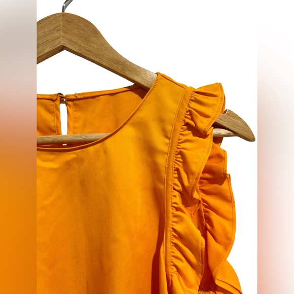 Sleeveless Orange Ruffle Blouse - Picture 3 of 4